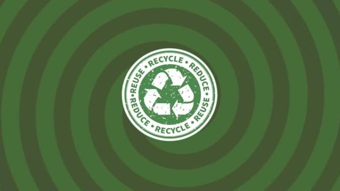 绿色螺旋背景上的回收符号动画