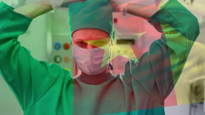 喀麦隆国旗在医院挥舞着女医生的动画