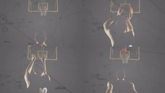 数据处理动画，健身房高加索男子篮球运动员的联系网络