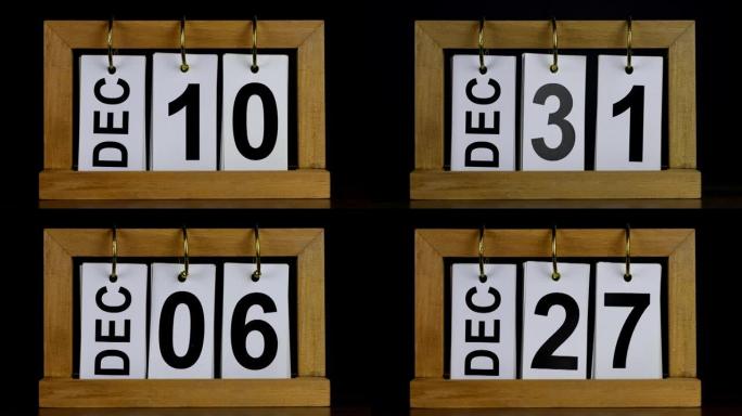 4k停止运动日历新年快乐，黑色背景12月1至31日