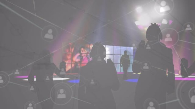 在俱乐部跳舞的人们之间建立联系网络的动画