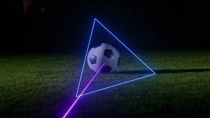 霓虹灯扫描仪在球场上处理足球数据的动画