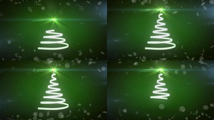 白色丝带和雪花形成的圣诞树动画