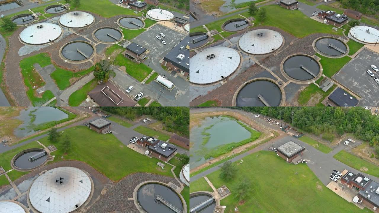 污水处理站空中俯视再循环澄清池沉淀池环境水循环利用