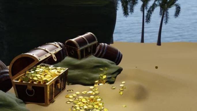 金币从箱子或宝箱中散落。