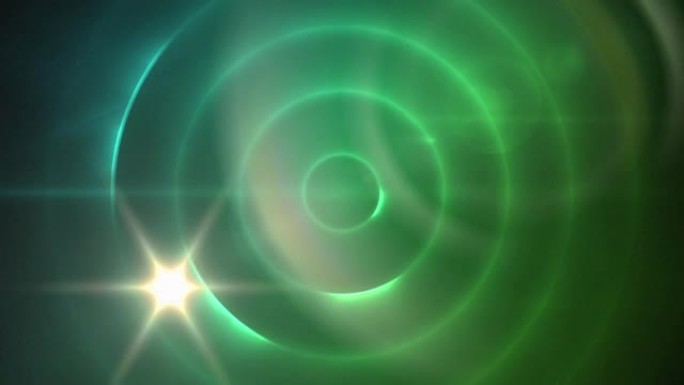 绿色背景上的光斑与螺旋光迹的数字动画
