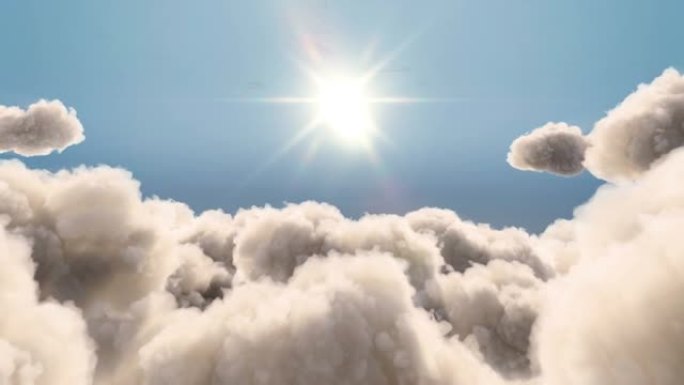 在云层上飞向太阳航拍三维3D动画