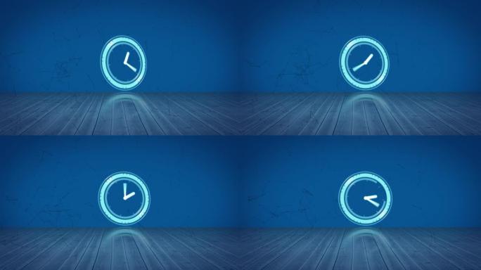 蓝色背景上移动时钟和星座的动画