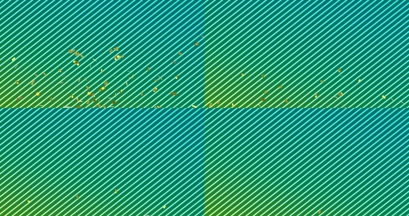 五彩纸屑从渐变绿色到黄色衬里背景的动画