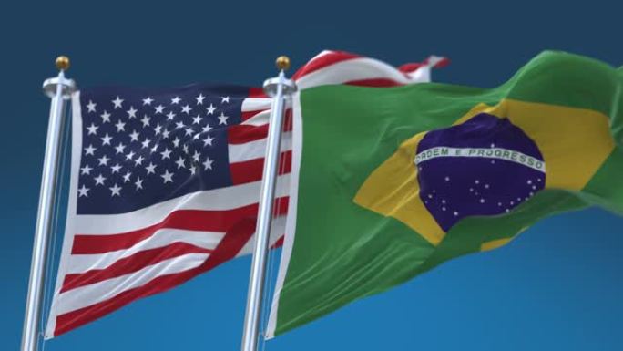 4k无缝美国和巴西国旗背景，美国胸罩。
