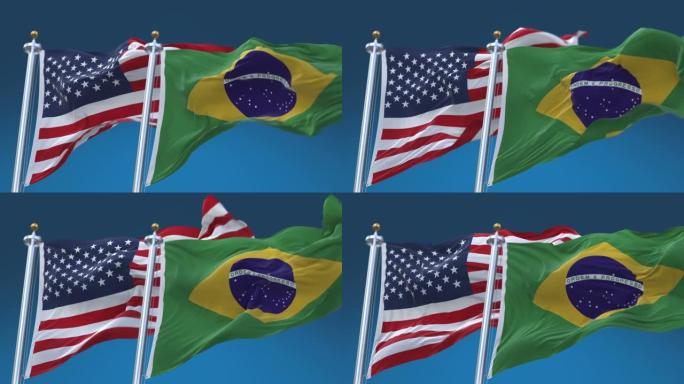 4k无缝美国和巴西国旗背景，美国胸罩。