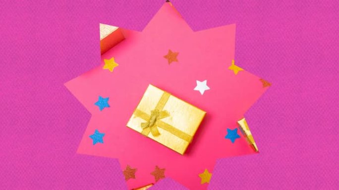 圣诞节紫色背景上的礼物和星星的视频