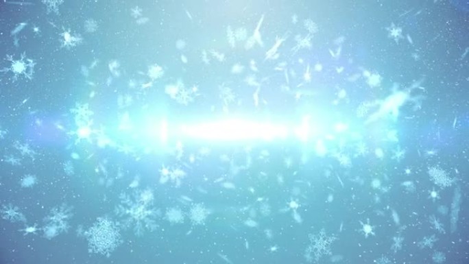 蓝色背景下的雪花和发光的动画