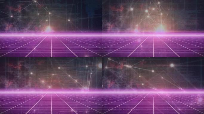紫色网格上的连接网络动画