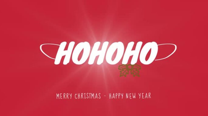 红色背景上的hohoho文本的圣诞快乐和新年快乐文本动画
