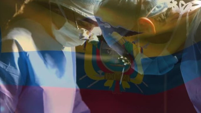 厄瓜多尔国旗在手术室挥舞着外科医生的动画