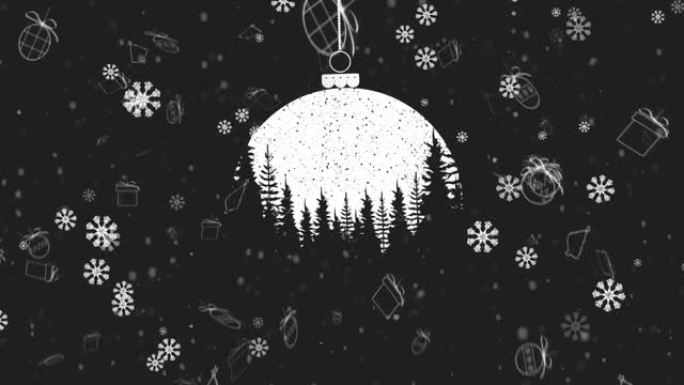 灰色背景上圣诞节小玩意上的降雪动画