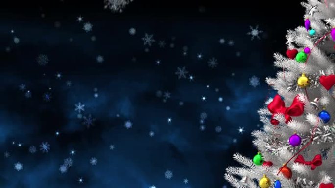 飘落的雪上的圣诞树动画