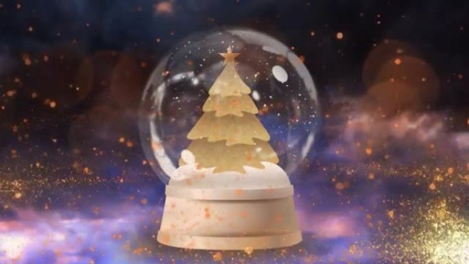 黑暗背景上的圣诞树上的雪球动画
