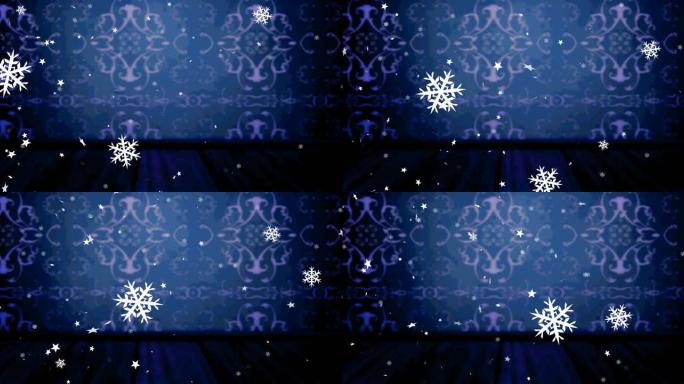 圣诞雪花落在蓝色装饰背景上的动画
