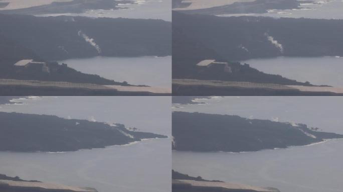 拉帕尔玛火山爆发，海上新陆地，当地人称为法贾纳。蒸汽和气体喷气孔。熔岩与海洋相遇。14/10/202