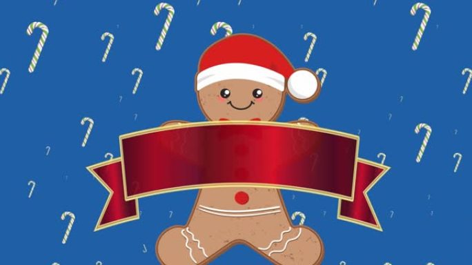 圣诞节快乐假期的动画在饼干和糖果棒上落下