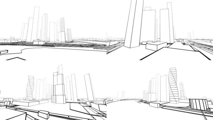 3d城市虚拟之旅。在建筑物之间飞行