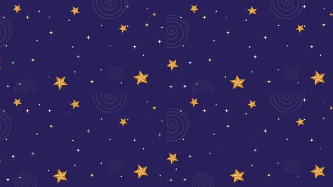 紫色背景上的圣诞装饰和星星的动画