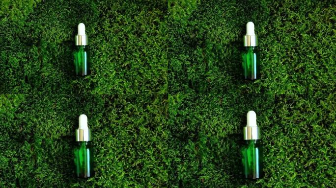苔藓瓶子里的化妆品。天然化妆品。绿色。