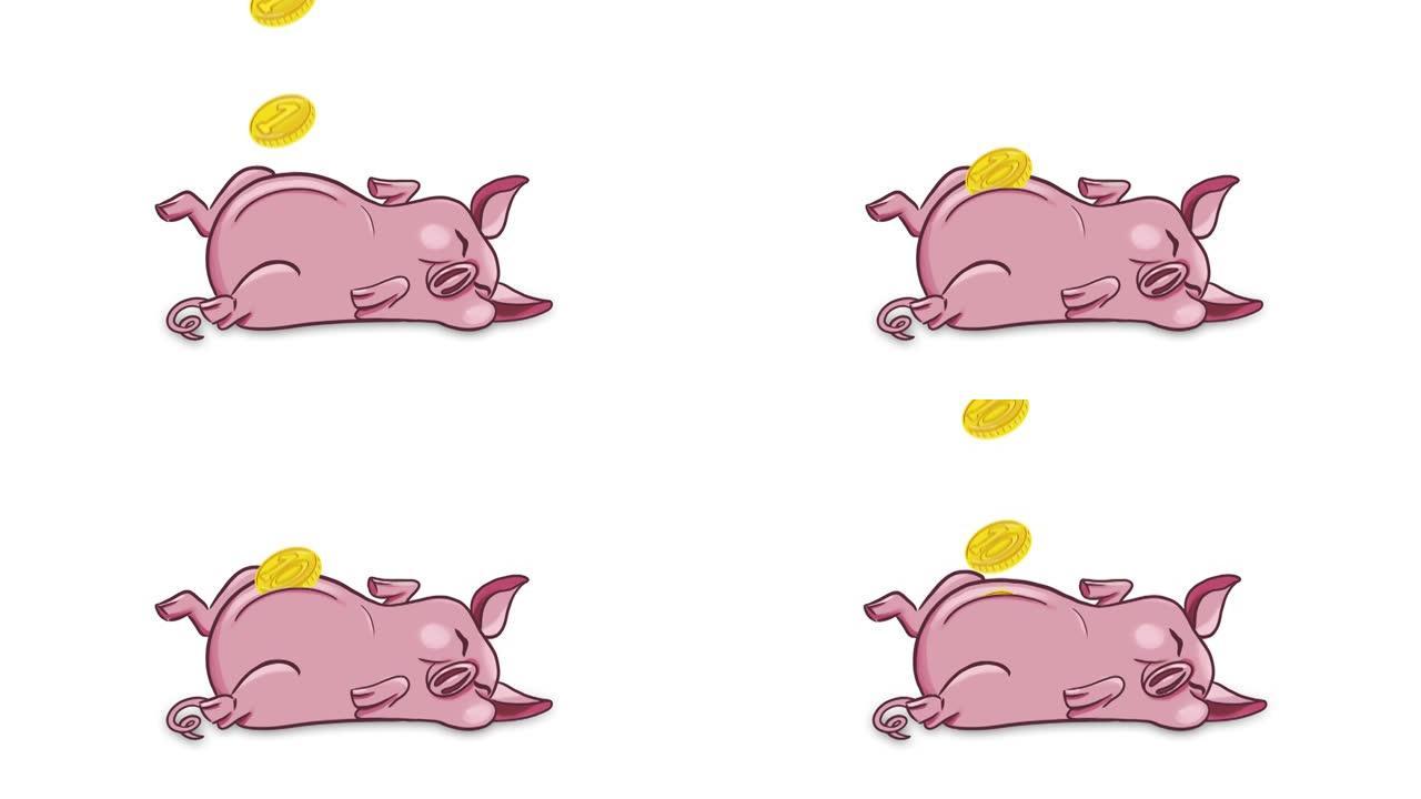 存钱罐攻略，钱储蓄猪风格化可爱动画