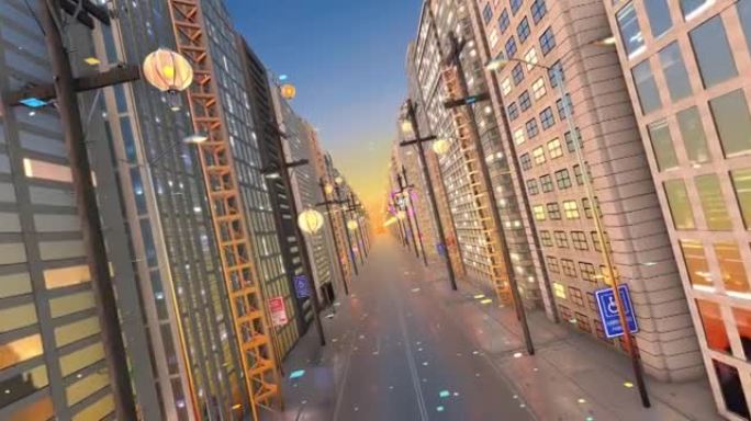 空街城飞天3D动画。智慧城市。完美循环。