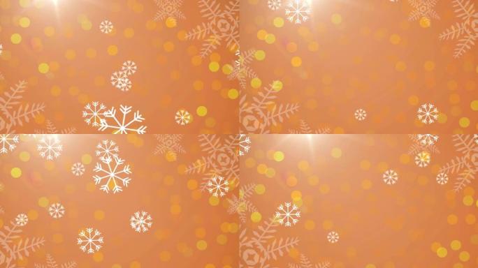 橙色背景下圣诞节降雪的动画