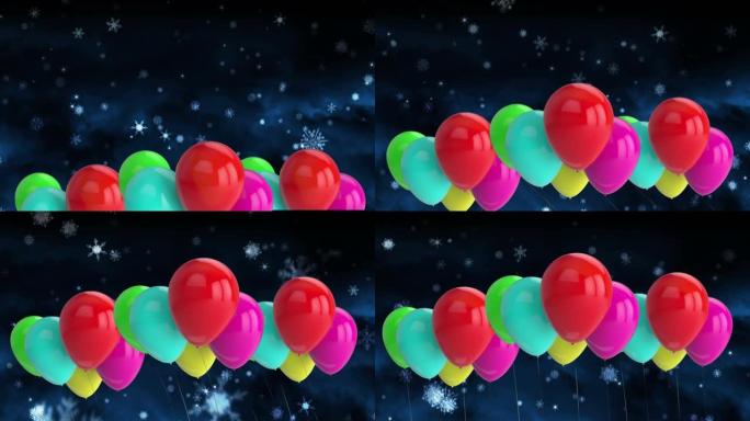 彩色气球在雪地上飞行的动画