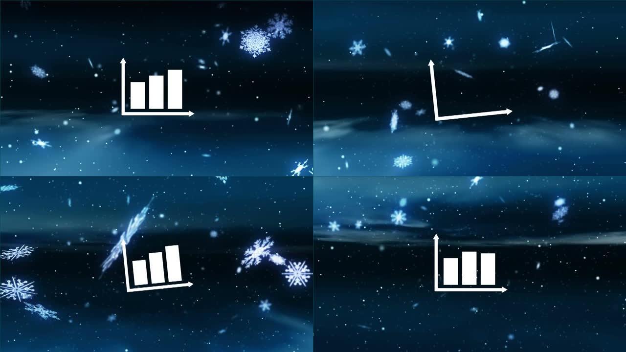 蓝色背景上的积雪上的统计信息图动画
