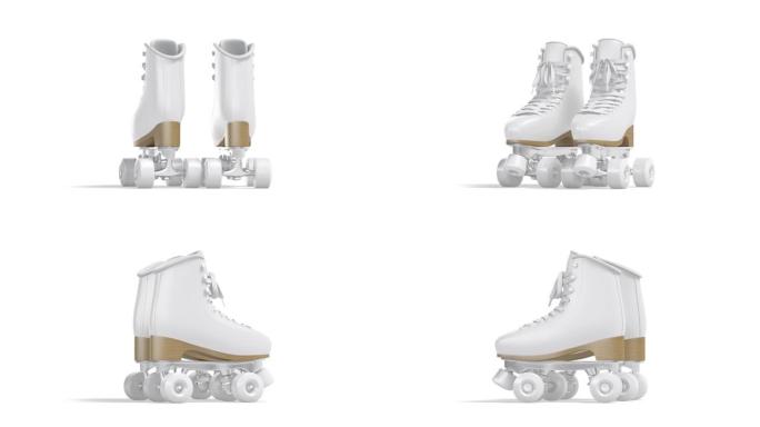 空白白色旱冰鞋，带轮子模型对，环形旋转