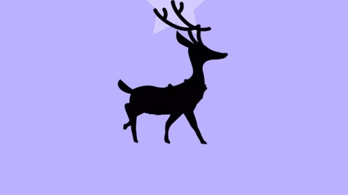 驯鹿在紫色背景下走过圣诞节悬挂装饰品的黑色剪影