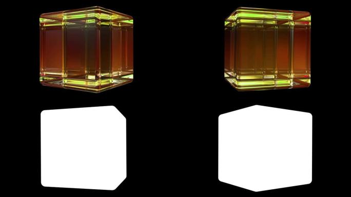 玻璃立方体环4K金黄旋转