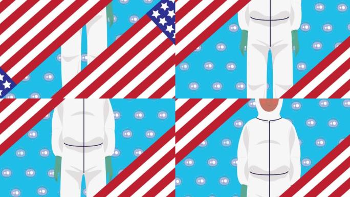 医生和病毒细胞上的美国国旗动画