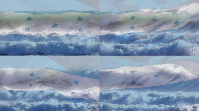 洪都拉斯国旗在海上吹拂的动画