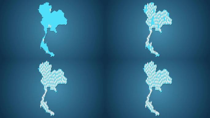 泰国地图形状的人符号，人口过剩概念
