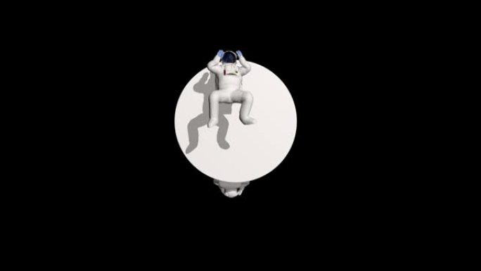宇航员绕着一块空白的圆板旋转，为宇航员附上亮度哑光