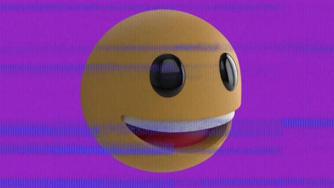 紫色和白色背景下屏幕上的微笑表情符号动画