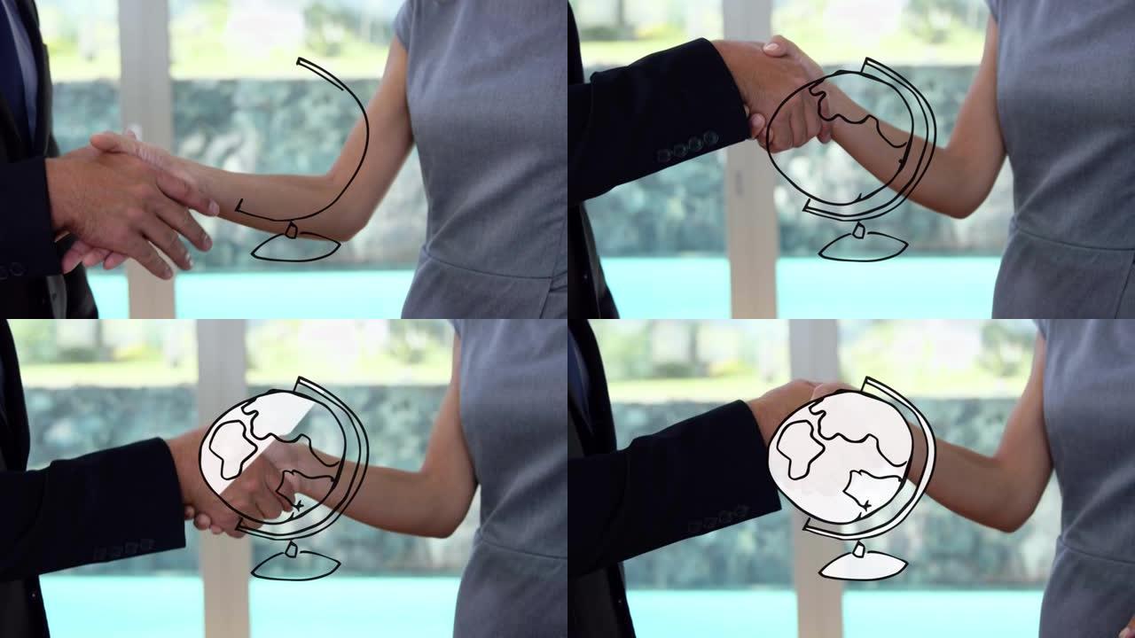 女商人握手时的globe动画