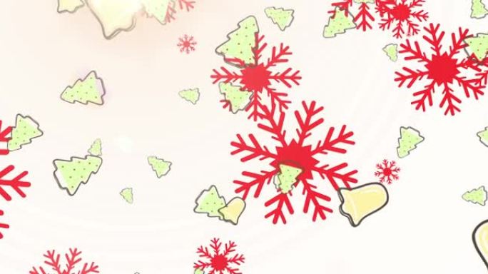 雪，铃铛，圣诞树掉落在白色背景上的动画