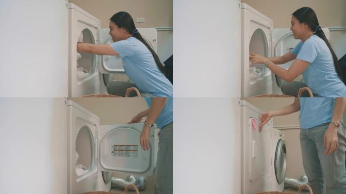 东南亚工人妇女在洗衣房工作