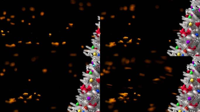 黑色背景上金色闪光的圣诞树动画