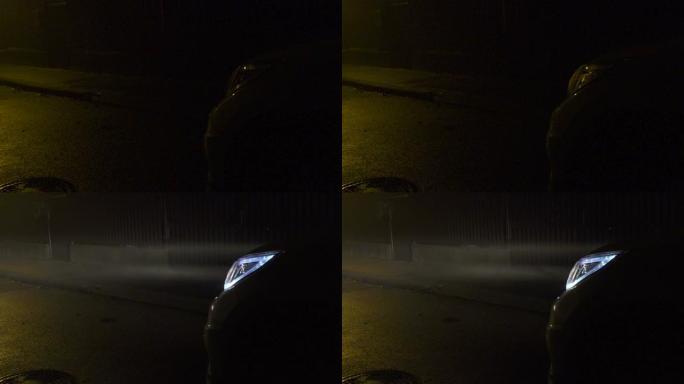 冬天晚上在fogy开车，车灯亮着。。雾中的夜城