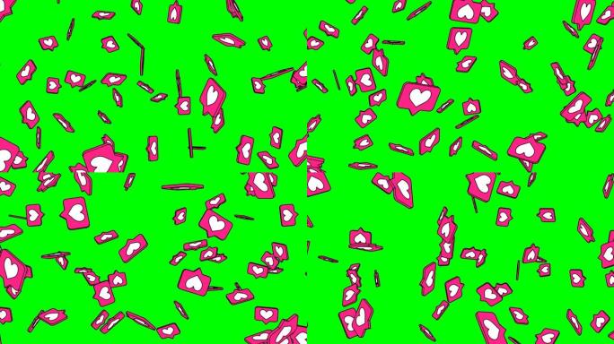 绿色色度键背景上的卡通风格粉色心形图标。