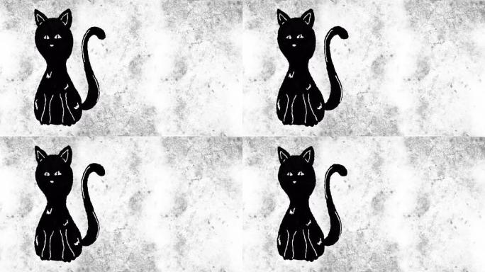 移动灰色背景上的万圣节黑猫动画