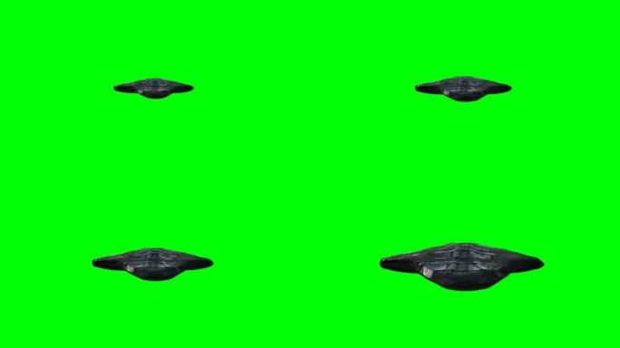 绿屏上的未来派外星人科幻飞船隔离。逼真的4k动画。